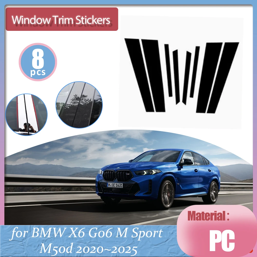 

for BMW X6 G06 M Sport M50d 2020~2025 2021 Silver Car Door Window Middle Trim Cover B C Pillar Center Column Sticker Accessories