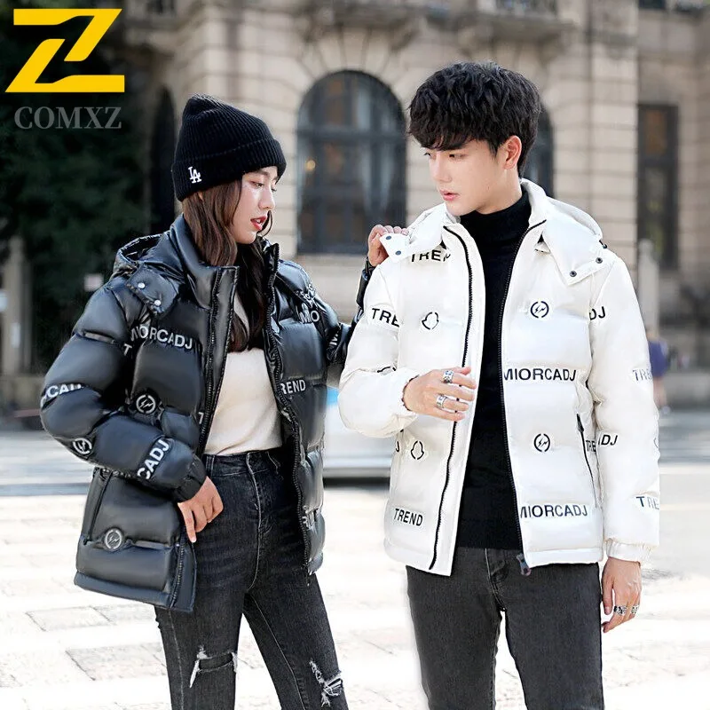COMXZ Men Down Jacket Glossy Surface Design Adventure Warm Lightweight Parka Fashion Hooded Travel Windproof Winter Garment