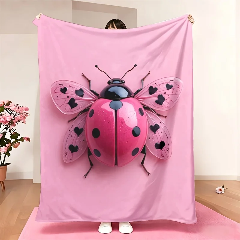 Large Pink Ladybug Blanket Throw Cozy Winter Nursery Decor Kids Girls Bed Cover Plush 150x200cm Cute Plush Blanket