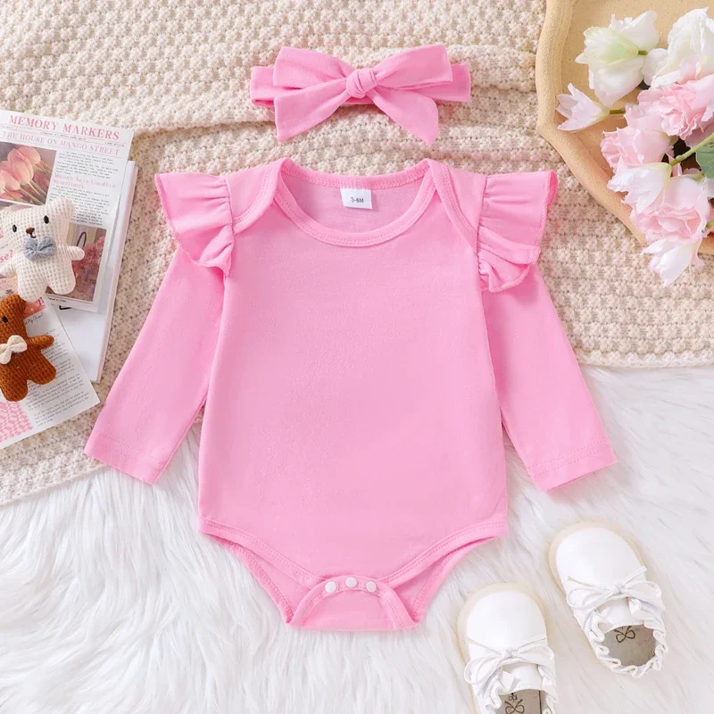 Baby Clothing Girl Fall Autumn Outfits Solid Romper Cow Pattern Print Ruffles Suspender Skirt Headband 3Pcs Newborn Clothes Set