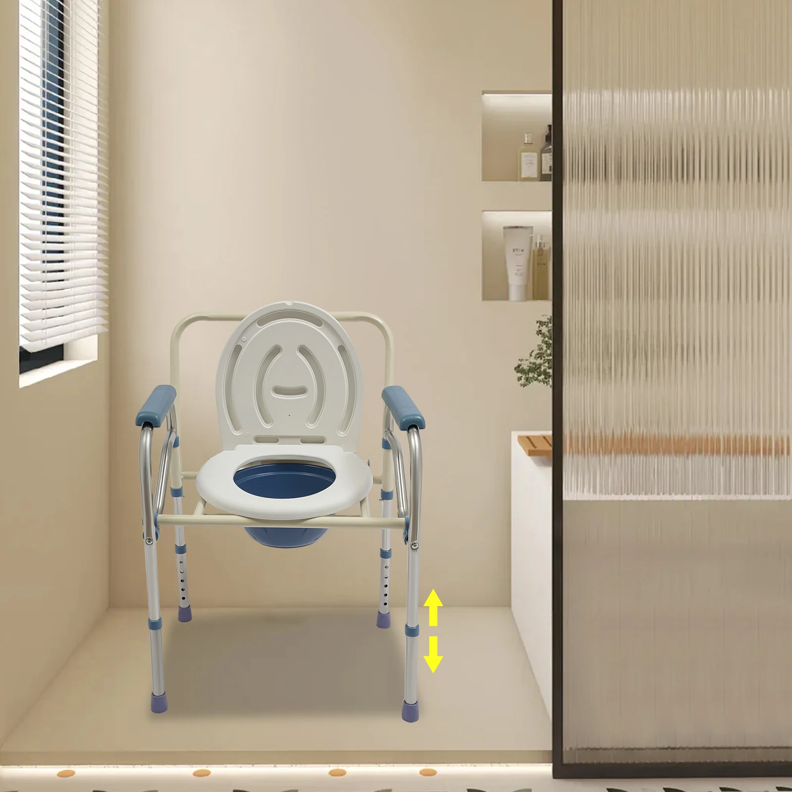 Leichter, faltbarer Toilettenstuhl, perforierte Stühle, Sicherheits-Toilettenstuhl mit verstellbarer Höhe für ältere Menschen – Detail 11