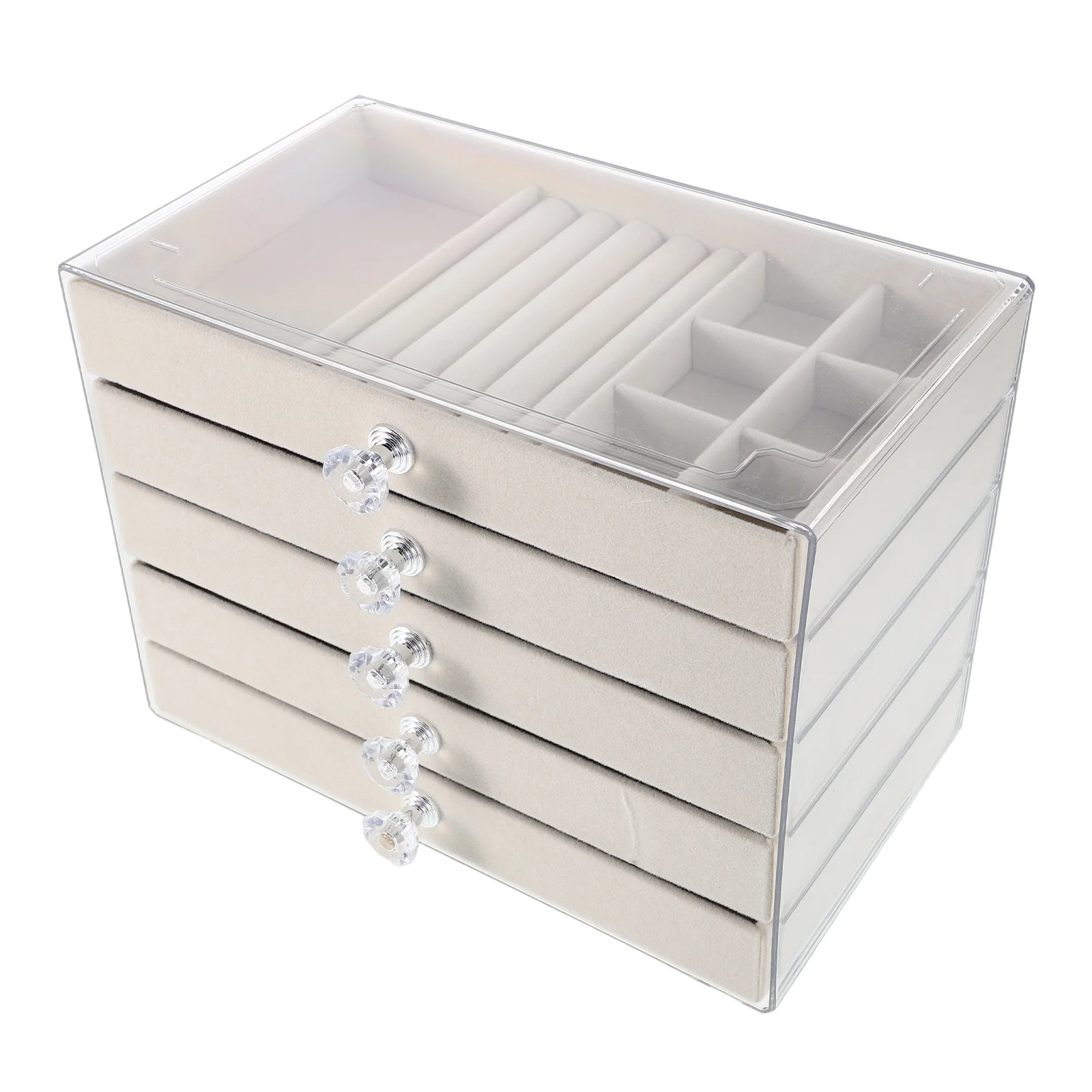 

Transparent 5-Drawer Jewelry Organizer Box Earrings Necklaces Clear Pet Storage Case Elegant Design