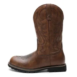 Fashion Designer Goth Men's Cowboy Boots Slip-on Embroidery Process Vintage Knight Boots Men Snow Motorcycle Boot Big Size 38-48