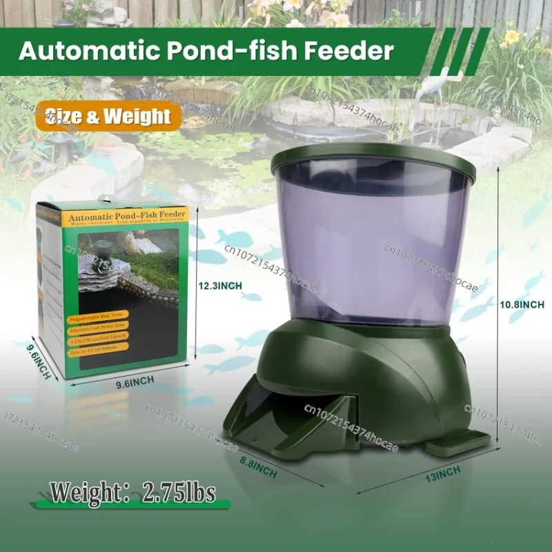 Large Capacity Automatic Fish Feeder, Battery-Powered Automatic Fish Feeding Device, Timed and Quantitative