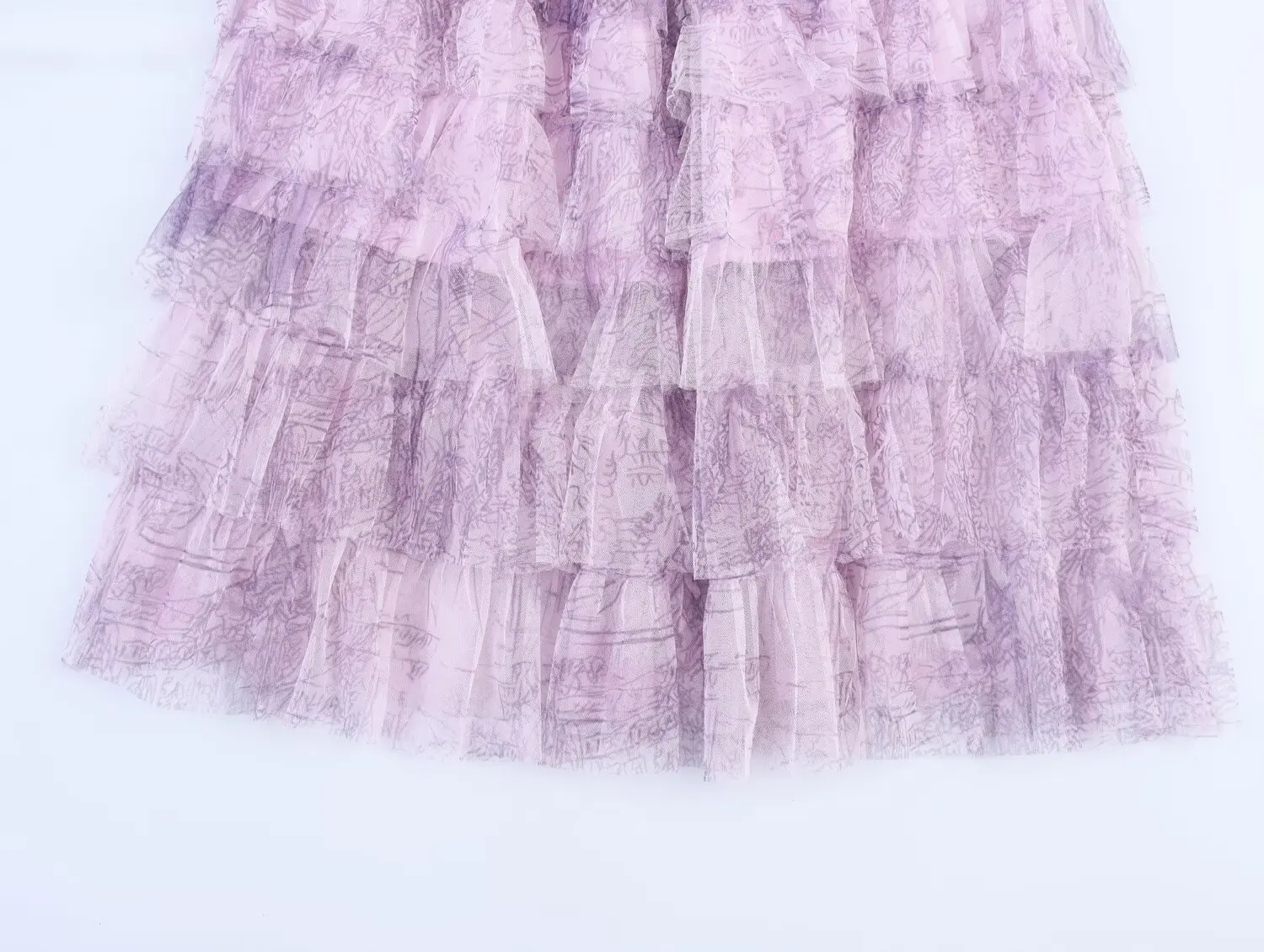 PB&ZA2025 Summer New High Waist Retro Tie Dyeing Mesh Gradient Printed Multi Layer Cake Skirt