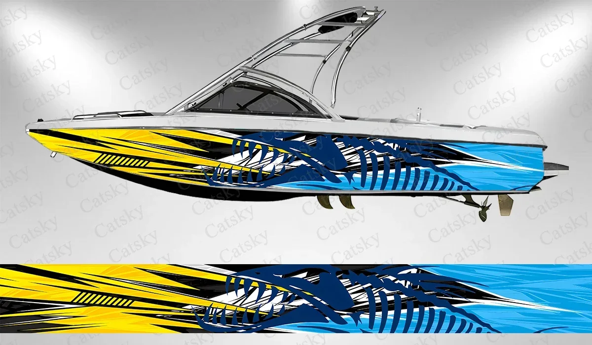 Fishbone Colorful Sharp Stripes Boat Stickers Vinyl Boat Wrap for Pontoonman Console Deck Boat Fishing Platform Decal Sticker