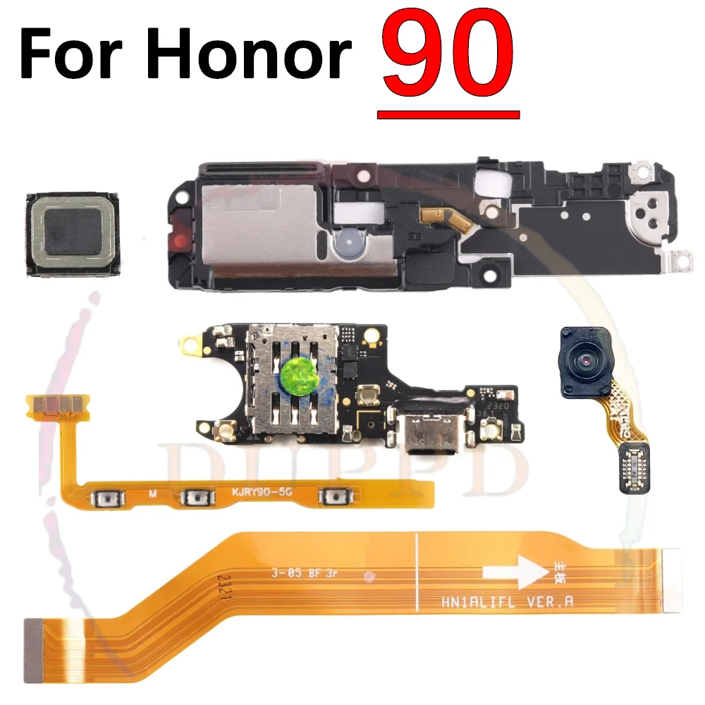 Loudspeaker Earpiece Speaker SIM Card Charging Port Board For Honor 90 Fingerprint Sensor Power Volume Motherboard Flex Cable