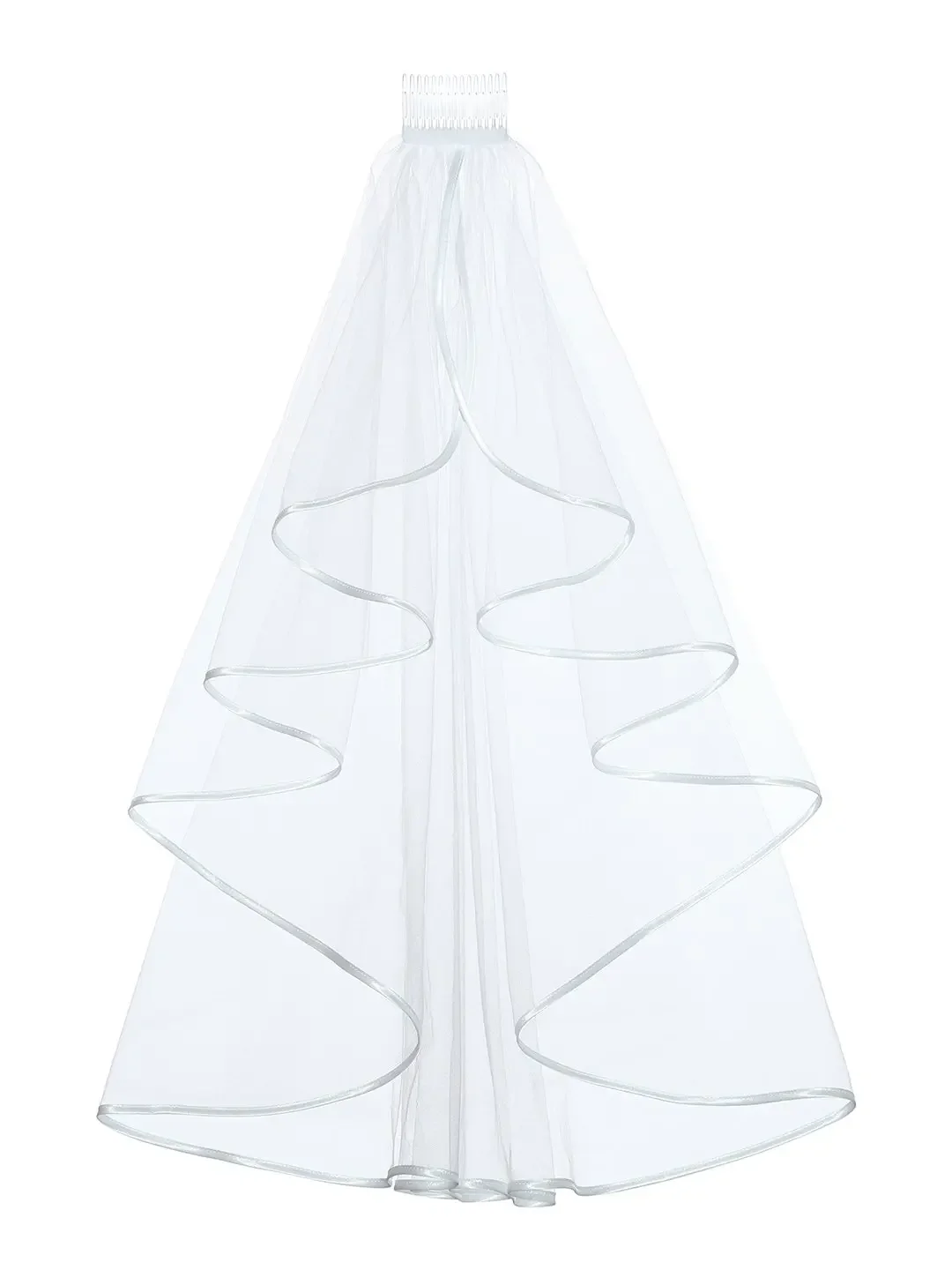 Elegant 1T 1 Tier Ribbon Cascade Waterfall Bridal Veil 2025