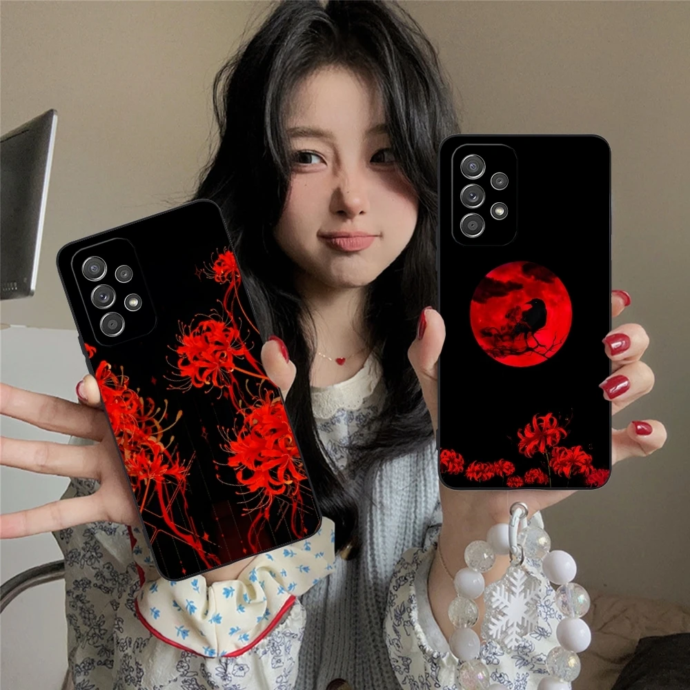 Cool Red Spider Lily Mobile Cell Phone Case for Samsung Galaxy A91 73 71 70 54 53 52 34 24 23 21 S 5G Black Phone Cover Shell