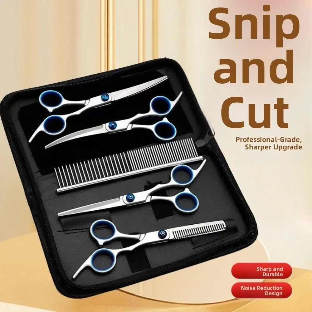 

5Pcs/Set 7 Inch Dog Grooming Scissors Curved Stainless Steel Pet Hairdresser Scissors Professional Rust-Resistant