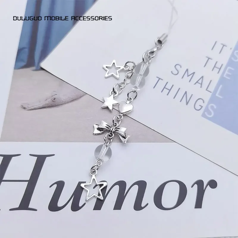 Goth Y2K Phone Charm Bow Heart Star Keychain Pendant Fashionable Korean Style Sweet Girl Silver Cute Phone Chain Accessories