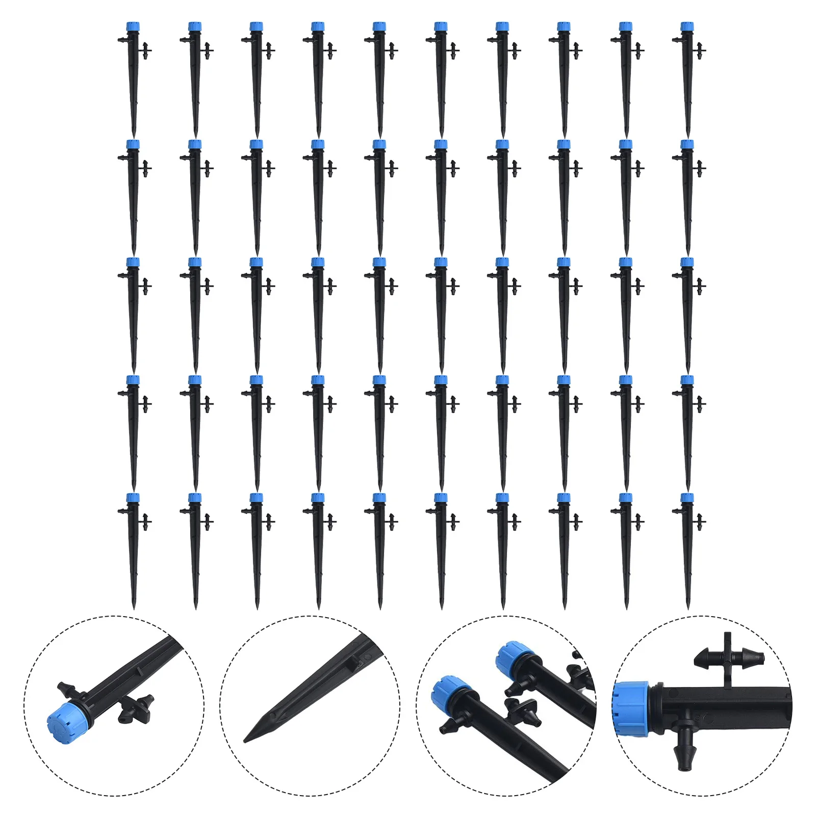 50pcs Adjustable Sprinkler Drip Emitters with 8 Jet Spray Outlets for Garden Irrigation Systems Compatible with Tubing