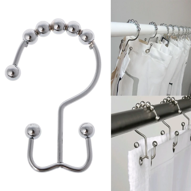 12Pcs Stainless Steel Double Hook Polished Nickel Gliding Shower Curtain Rings