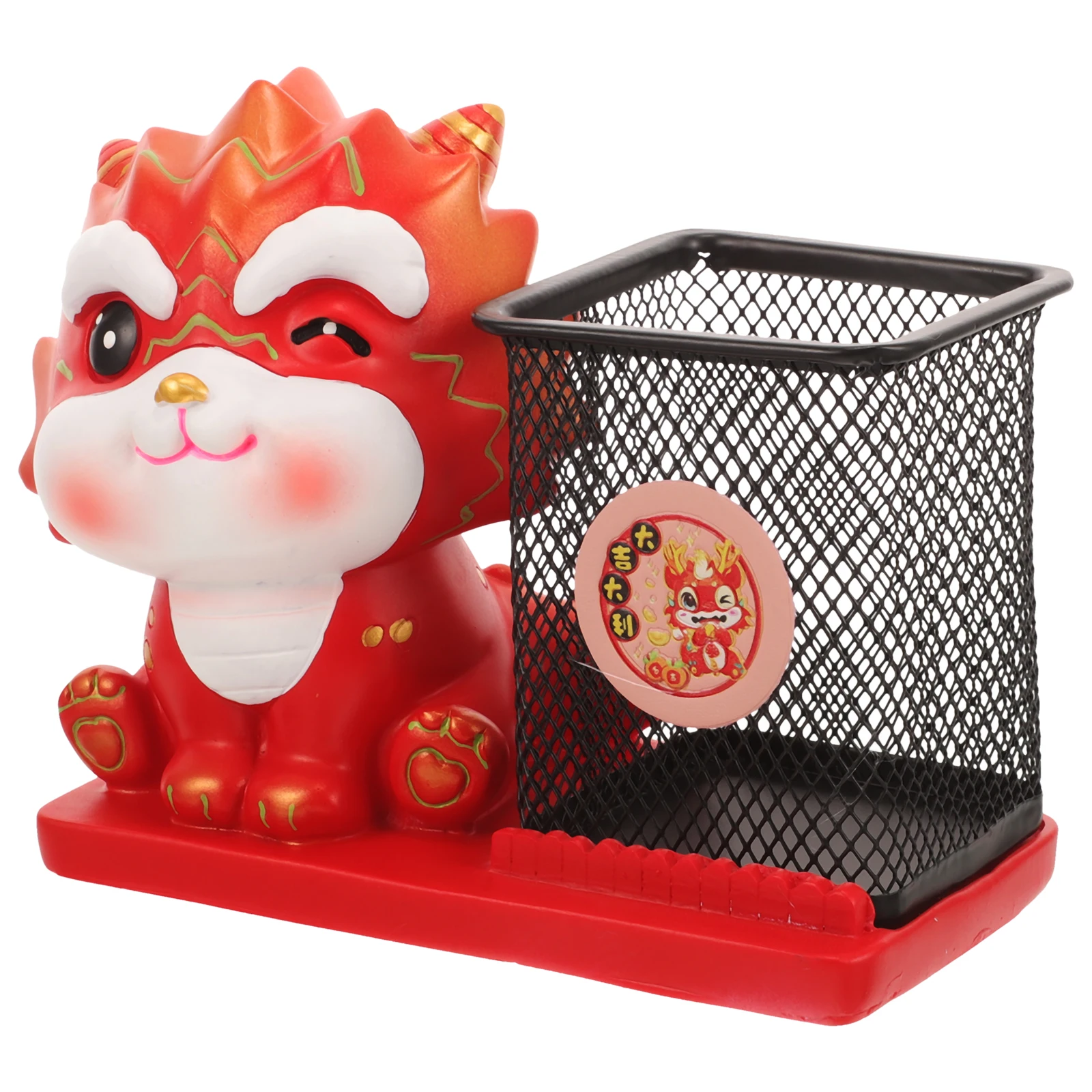 

Dragon Year Pen Holder Resin Desktop Organizer For Desk Storage Zodiac Animal Mascot Stationery Container Office Home