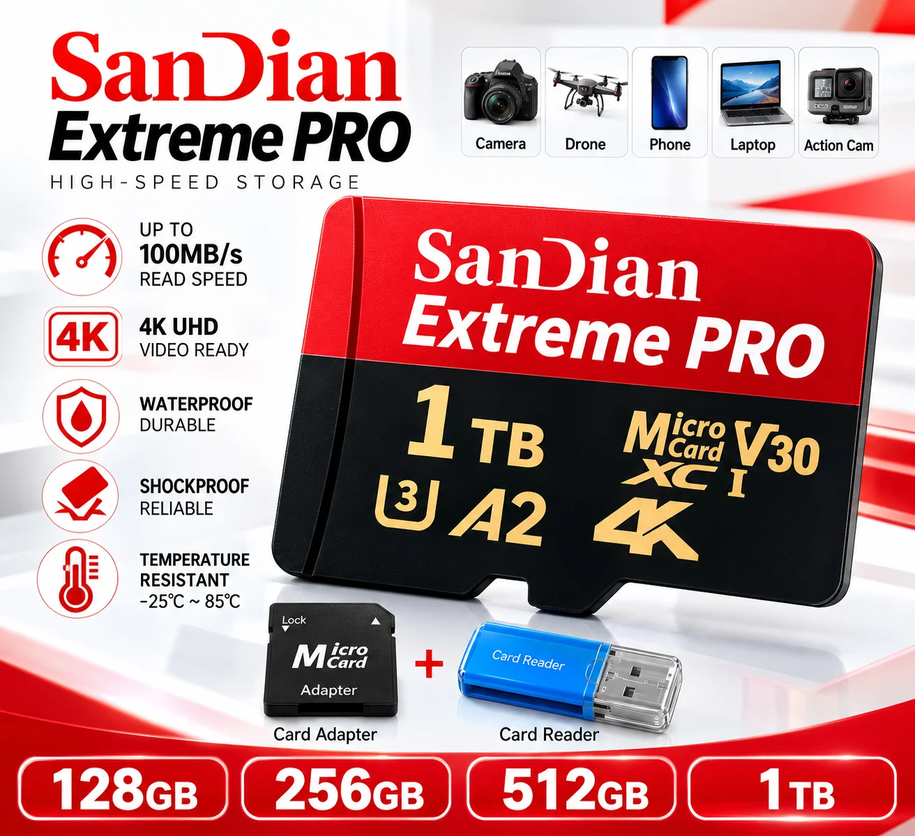 256GB Micro TF SD Cards Class 10 High Speed Memory Card 512GB Storage Card for Smartphone Camera Tablet Laptop