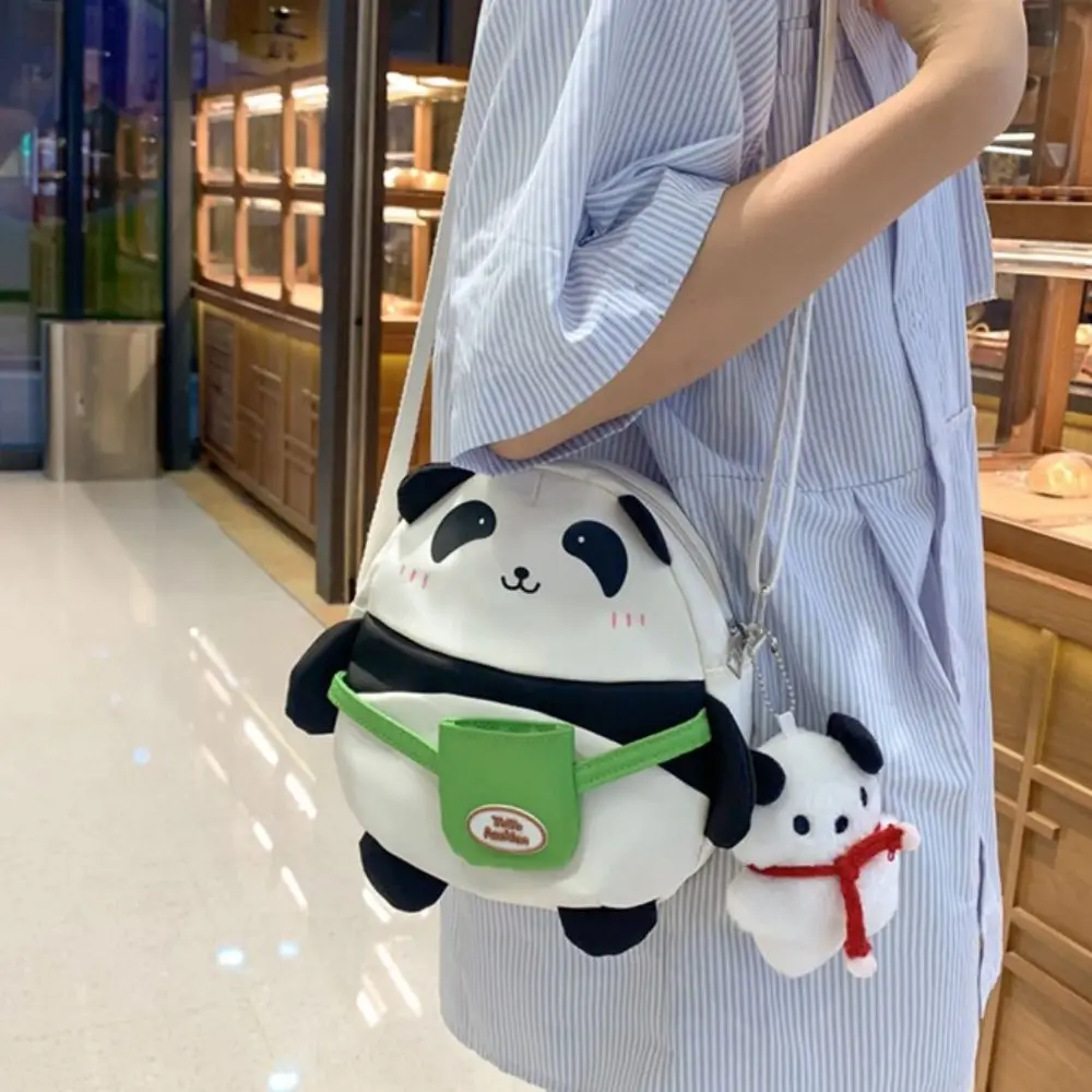 

Nylon Animal Panda Crossbody Bag Large Capacity Korean Style Cartoon Shoulder Bag with Pendant Panda Pattern Schoolbag Kids