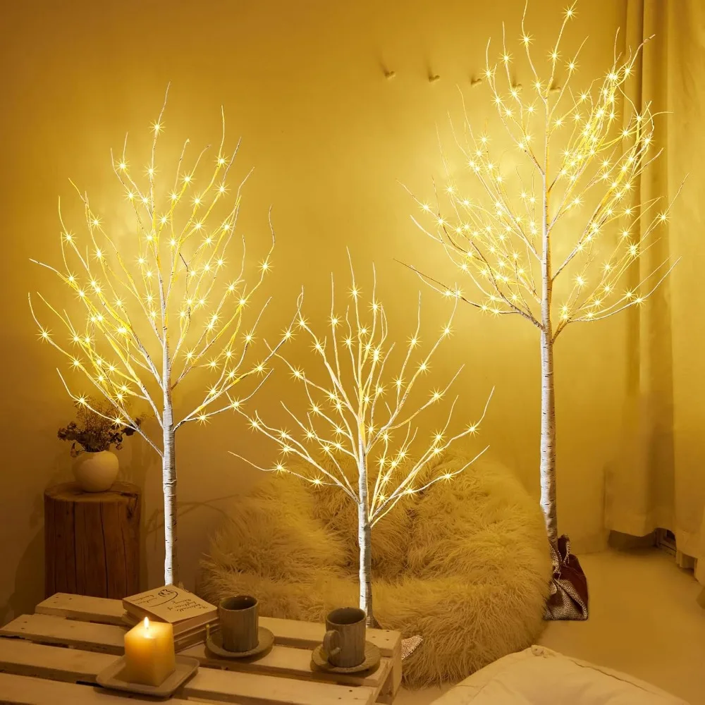 Outdoor Christmas Decoration Lighted Birch Tree, Warm White, Power Supply By Adaptor, Indoor&Outdoor Xmas New Year Event Decor