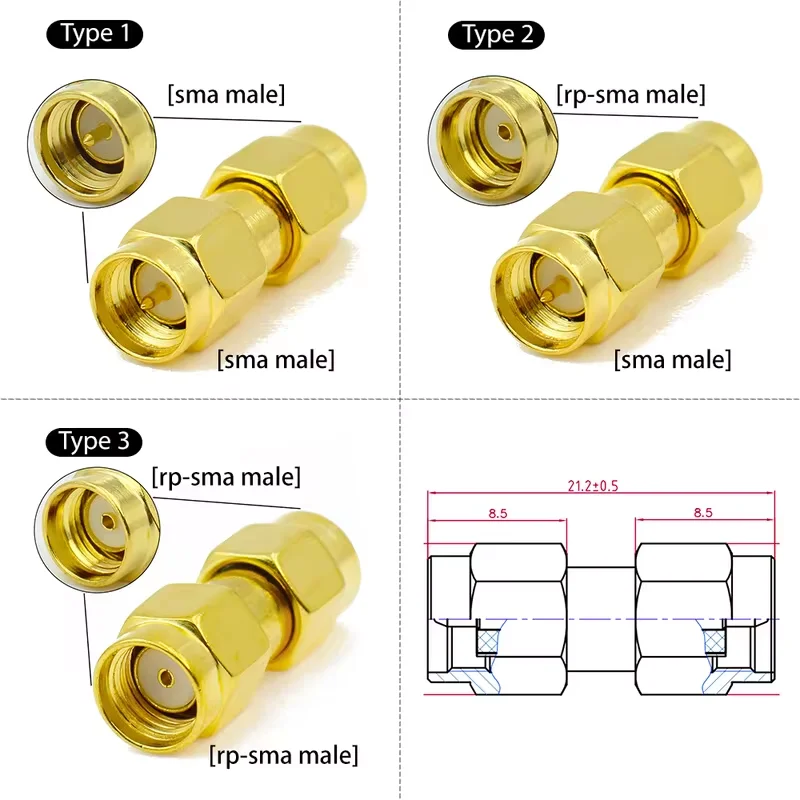 Connecteur coaxial RF droit SMA mâle vers SMA mâle, convertisseur de coupleur RP SMA mâle, expédition rapide pour adaptateur Wifi