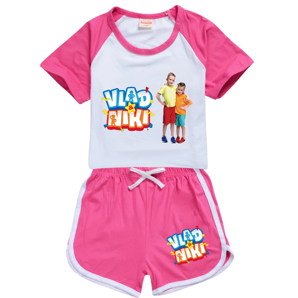 Conjunto de pijamas Vad Niki para crianças, camiseta e shorts de manga curta, pijamas dos desenhos animados para crianças, bebês e meninas, novo, 2 peças, verão