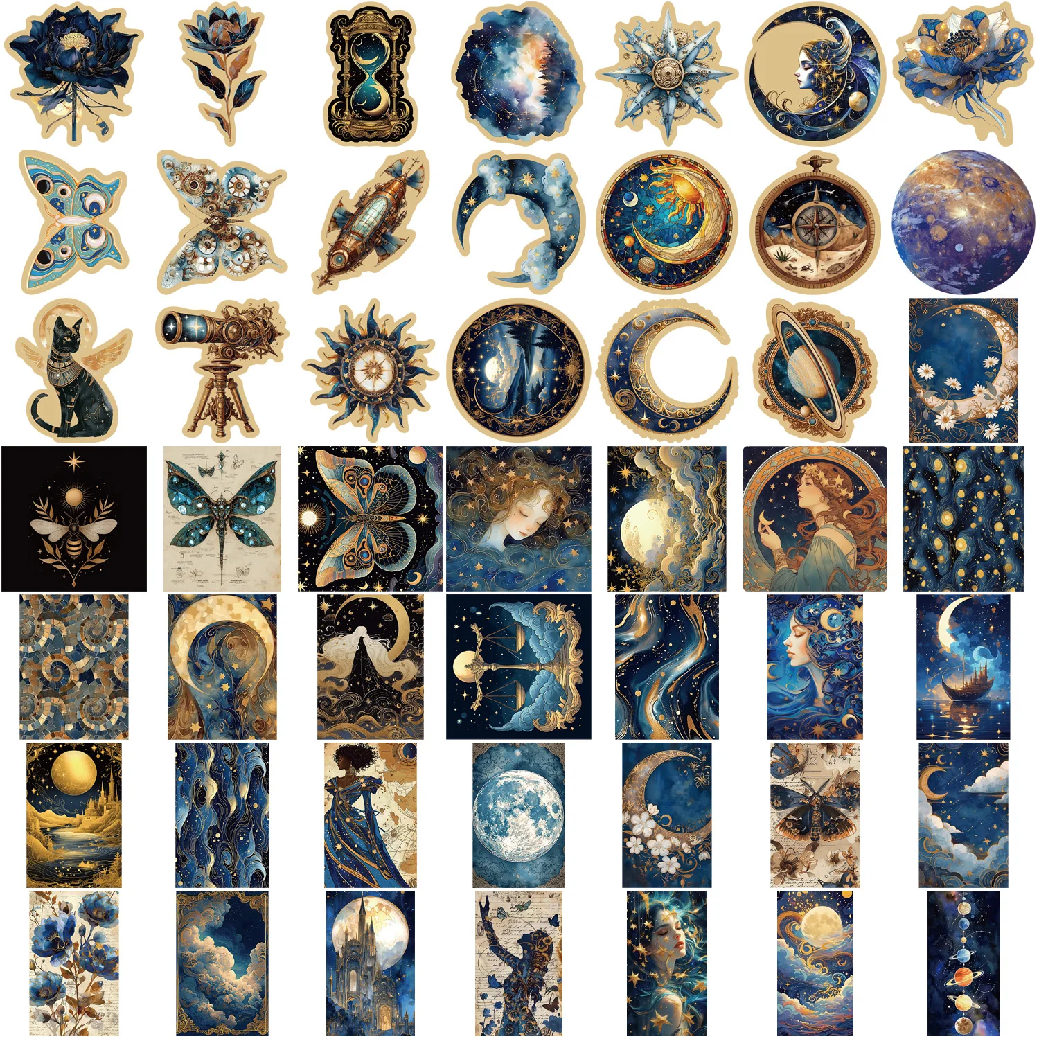 50pcs Retro Astronomy Universe Planets Stickers Galaxy Moon Astrology Aesthetic Decals Sticker for Suitcase Phone Notebook﻿