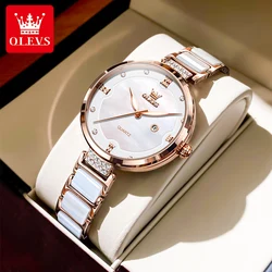 OLEVS Womens Watches Top Brand Luxury Ceramics Quartz Watch for Women Waterproof Calendar  Fashion Wristwatches Relogio Feminino