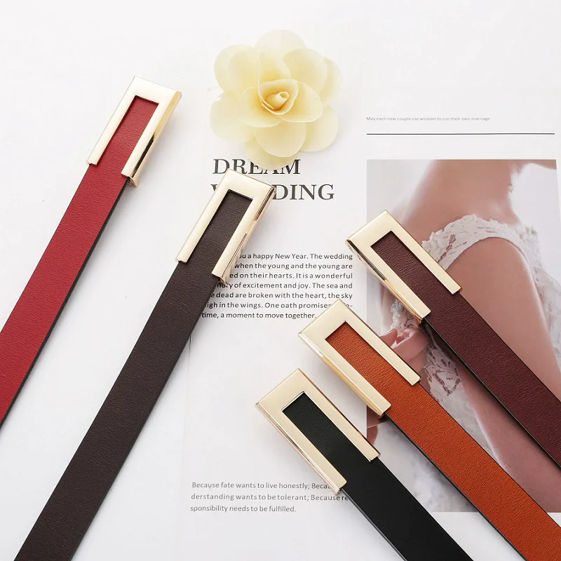 Women's Genuine Leather Belt Rectangular Smooth Buckle Cowhide Belt Simple & Elegant Design For Jeans Trousers & Dresses
