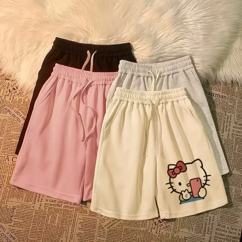 

Sanrio Kawai Anime Cartoon Picture Hello Kitty Shorts For Men And Women Summer trend Loose Joker Home Fashion Casual Beach Pants