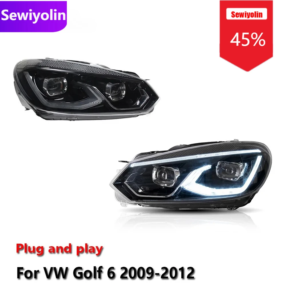 

Автомобильные светодиодные фары DRL в сборе для Volkswagen Golf 6 2009-2012, противотуманные фары DRL, стоп-сигнал, указатель поворота Plug and Play