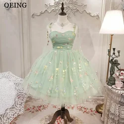 OEING Elegant Short Party Dresses Sweetheart Fairy Floral Tulle Lace Up Suspender Prom Dress Formal Homecoming Dress For Girls