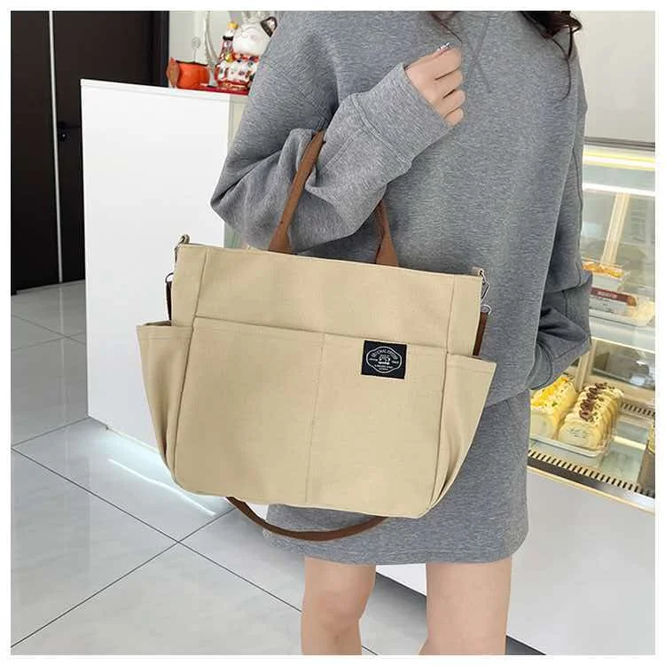 Artistic Thick Tote Canvas College Student Computer Bag Minimally Handheld Single Shoulder Crossbody Bag for Women