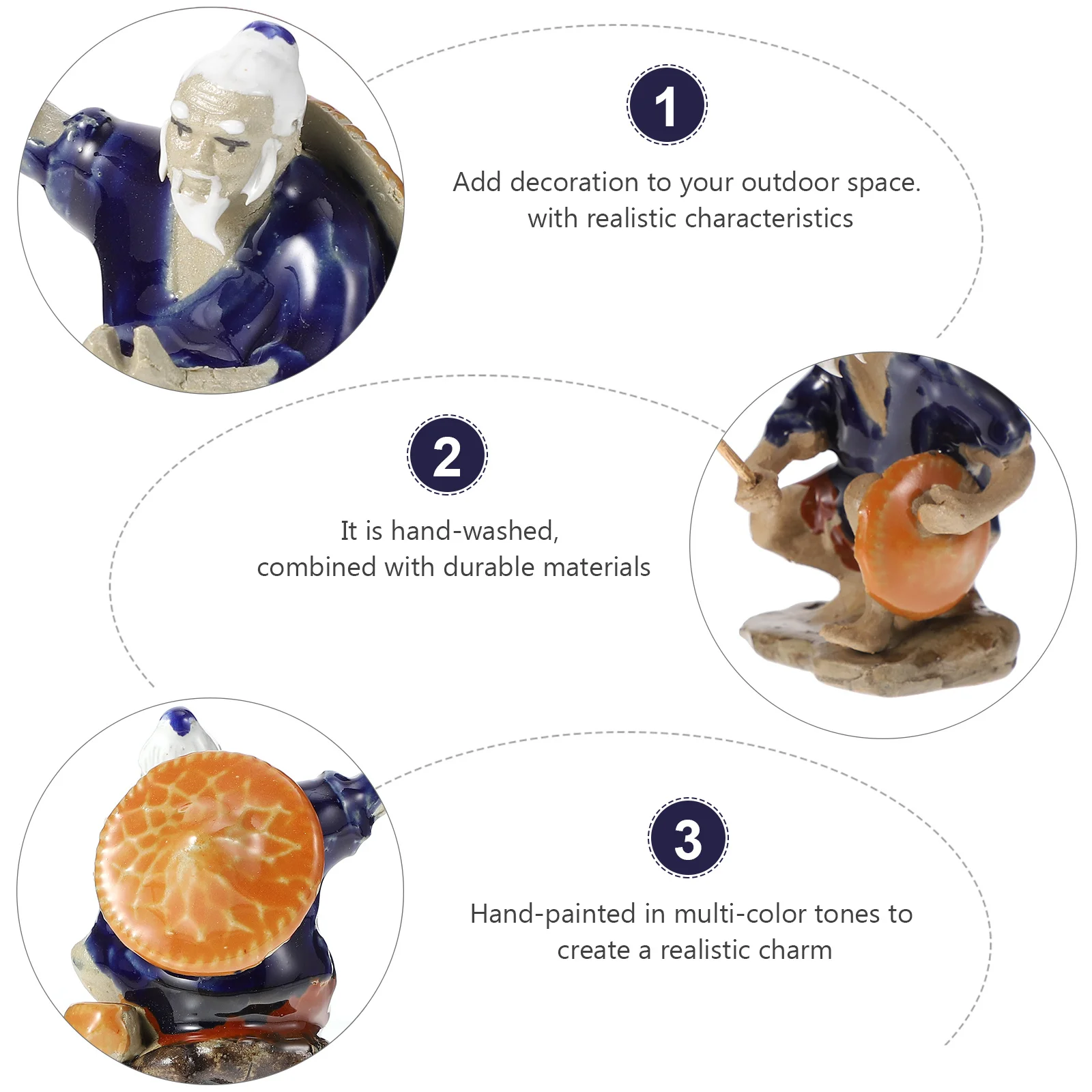 

3Pcs Fisherman Ornament Ceramic Fishing Decoration Aquariums Garden Bonsai Adornments Non-Fading Fish Tank Decor Natural Vivid