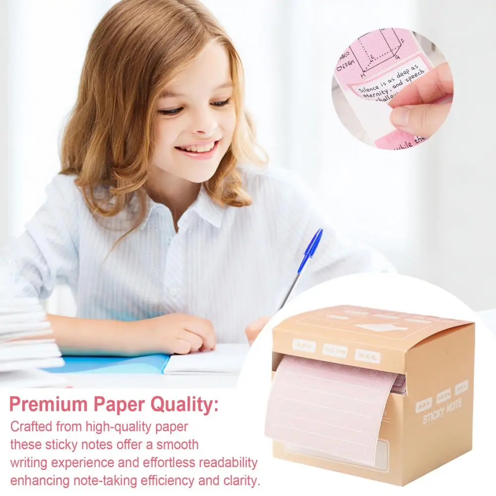 256 Sheets/Box Roll Tape Sticky Notes Full Adhesive Pull-out Roll Label Sticker Reading Notes To-Do Lists Tear-off Sticky Notes