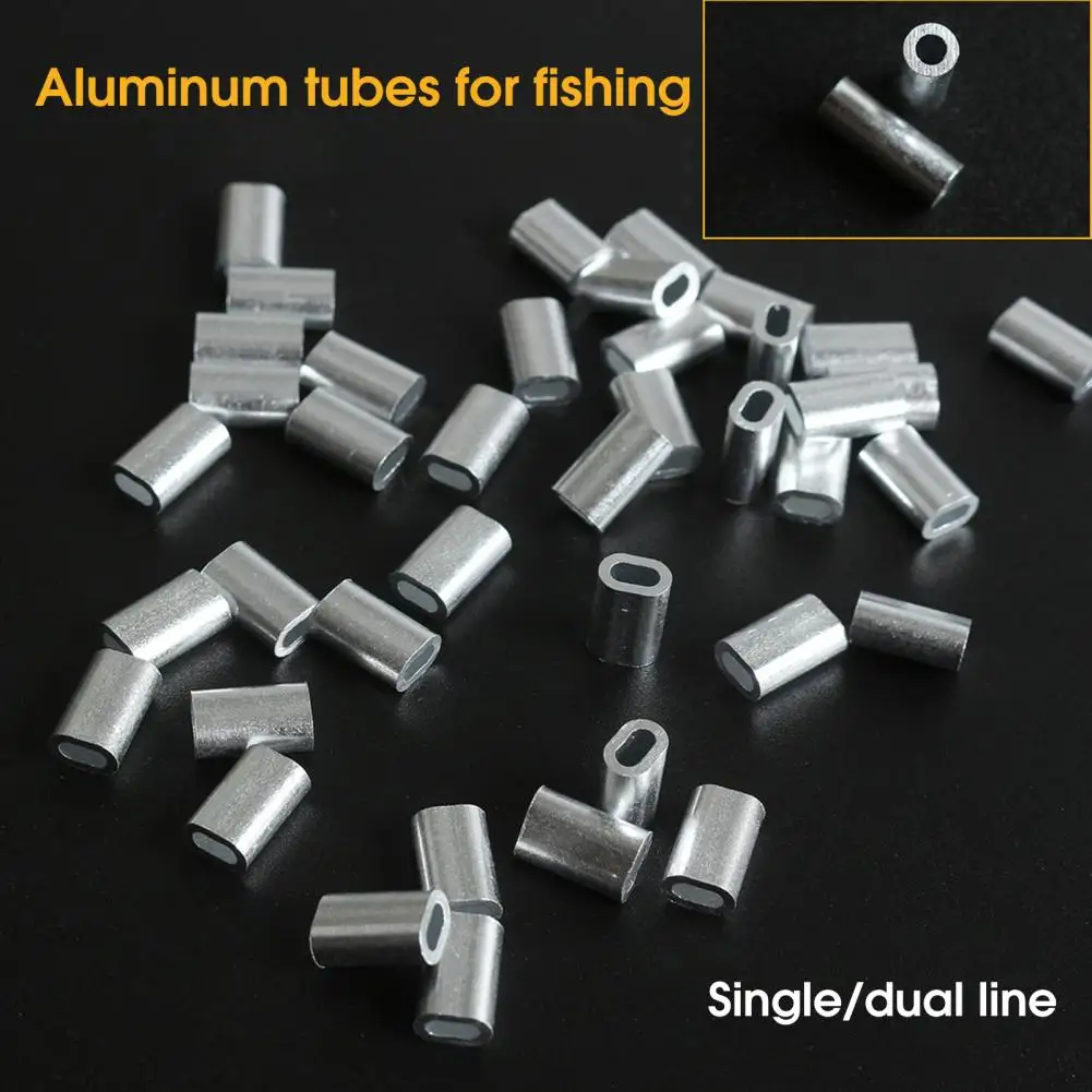 50Pcs Round Copper Fishing Line Tube Single Double Barrel Aluminium Crimping Loop Sleeve Sea Fishing Accessories Line Tube