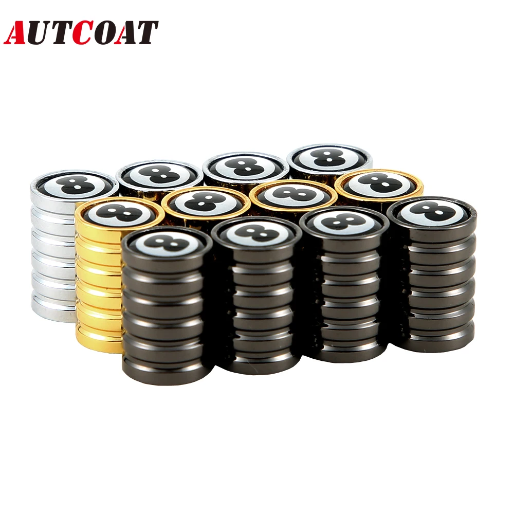 

AUTCOAT 4Pcs/Set Tire Valve Caps Billiards Pool 8 Ball Aluminum Black/Gold/Silver Wheel Valve Dustproof Waterproof Caps for Cars