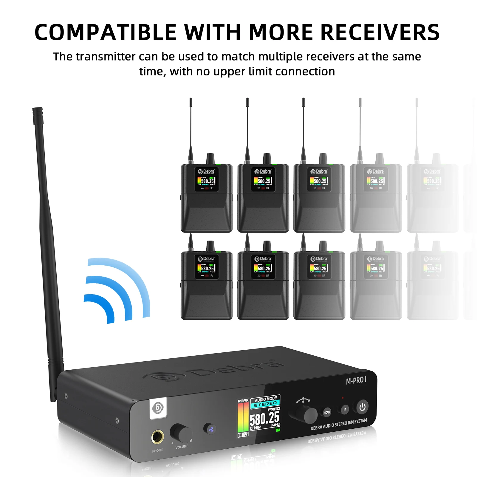 

Беспроводная аудиосистема Debra M-PROI Bluetooth, UHF 560-690 МГц, Hi-Fi 24 бит/44,1 кГц, сверхнизкая задержка 7 мс, дальность действия 80 м