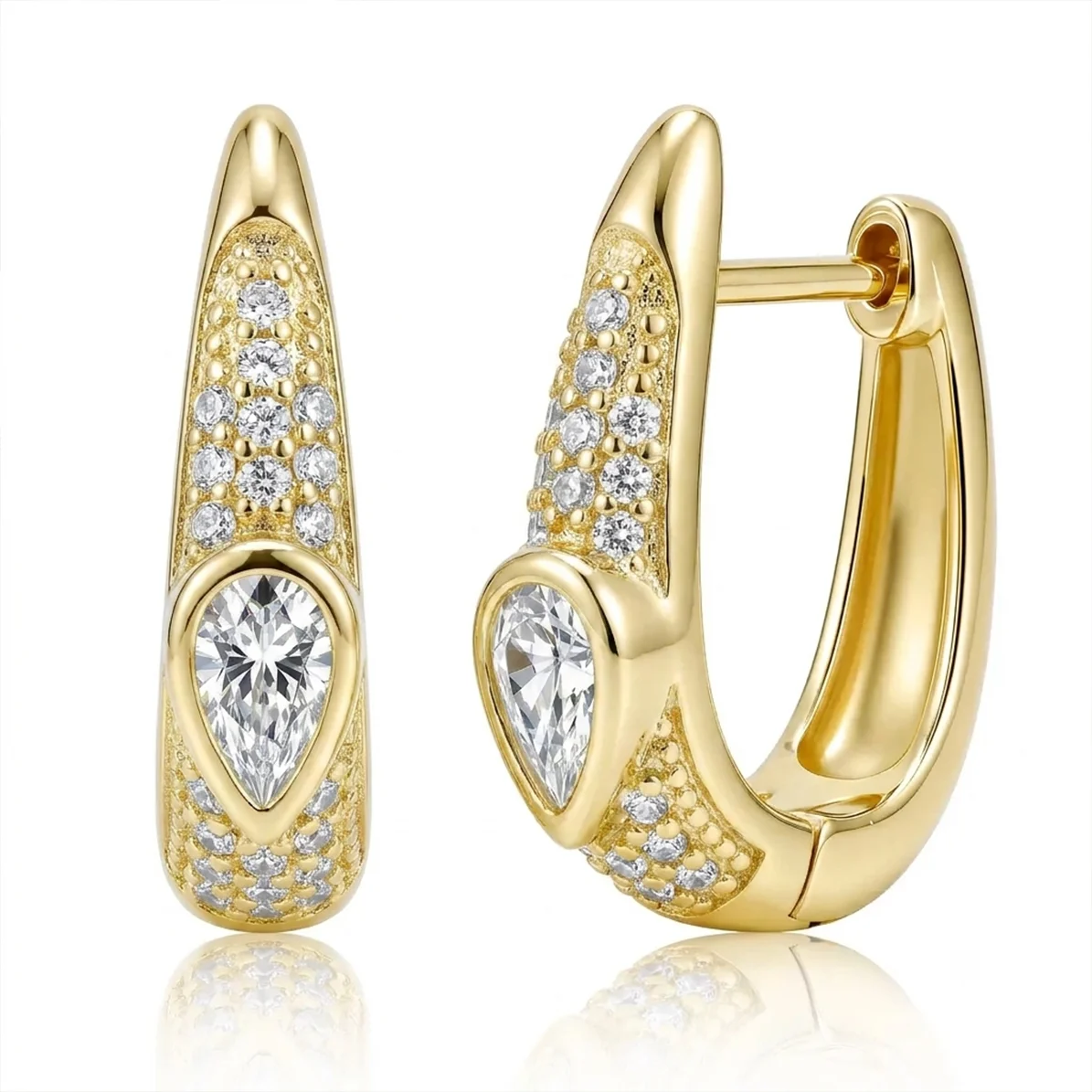 Moonmory Original Design 5A Birnenförmige Zirkon-Huggie-Creolen für Damen, minimalistisch, umweltfreundlich, 18K vergoldet – Detail 8