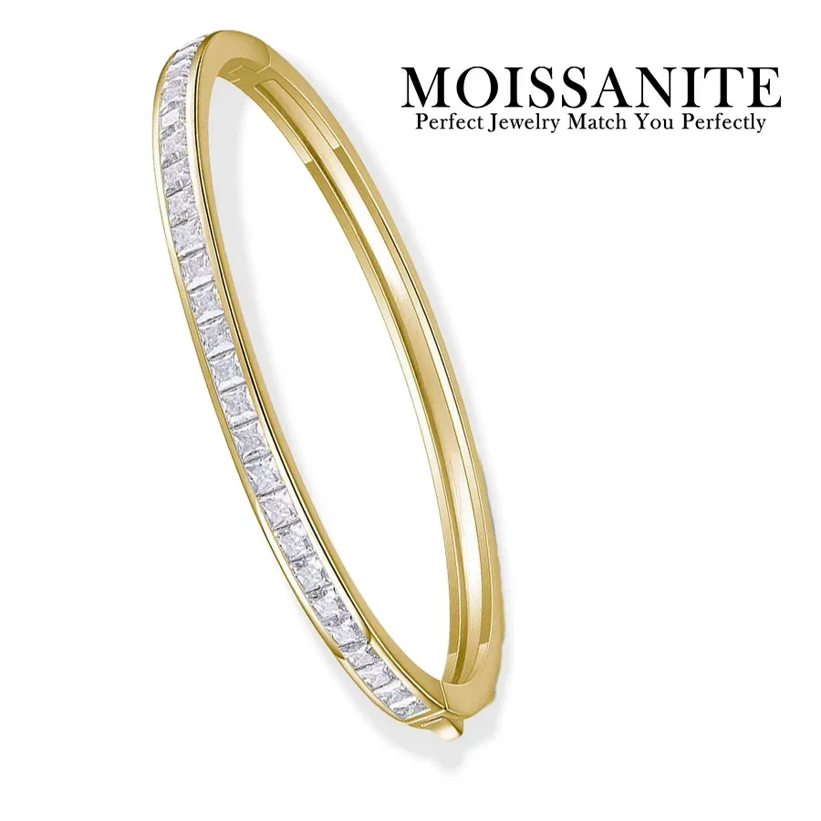 

8.1CTW Full Moissanite 925 Sterling Silver 18K Gold Plated Bangle Bracelet Square Cut Simple Design for Daily or Formal Wear