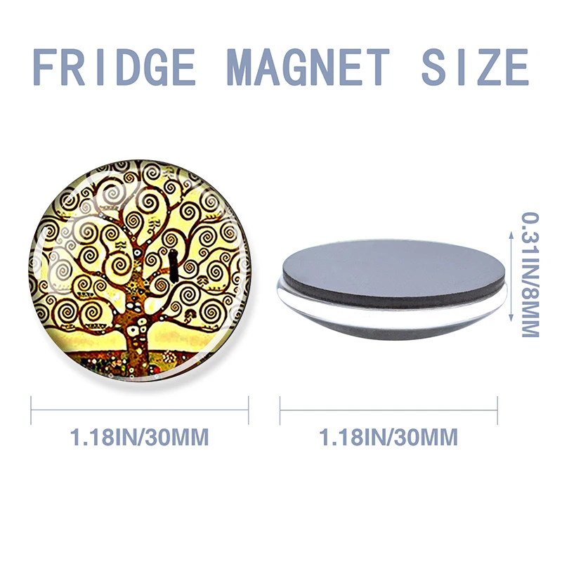 Gustav Klimt-Luminous Glass Fridge Magnets Glowing at Night Stickers Refrigerator Memo Magnetic Holder Souvenir Art 30mm