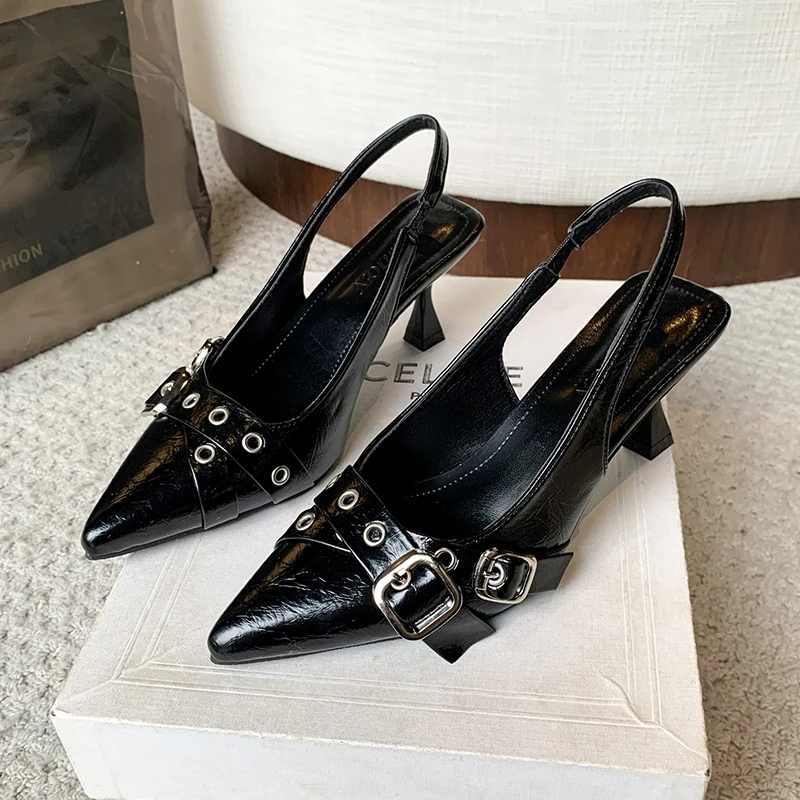 Pointed Toe Shallow Pumps Ladies Heels Shoes Female Fashion Slingbacks New in Medium Heels Shoes for Women Footwear Mules