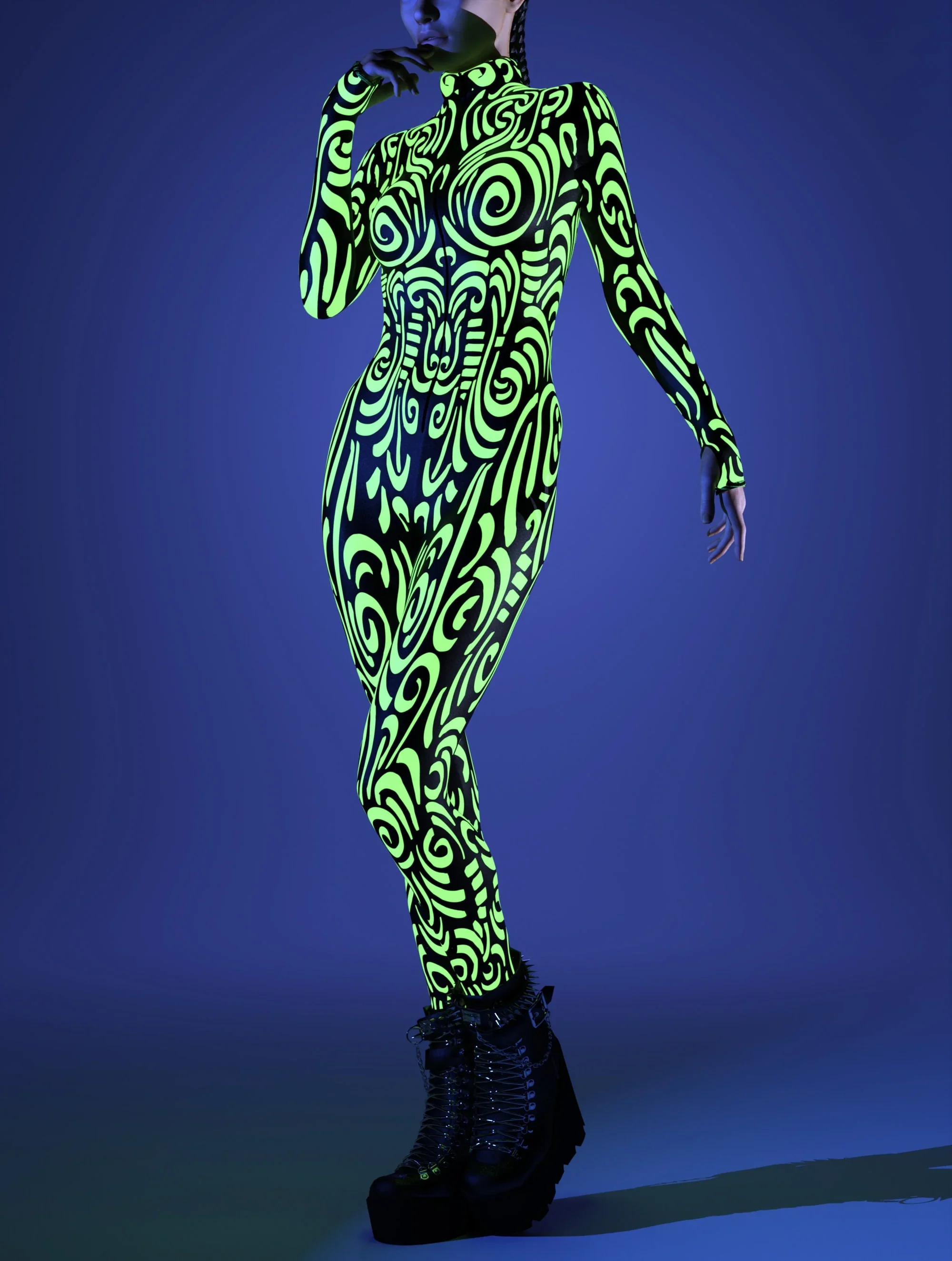 Seksowne kostiumy kobieta Zentai moda zielona róża Phantom kostium 3D malowane kombinezon Cosplay karnawałowe przyjęcie fajne punkowe body