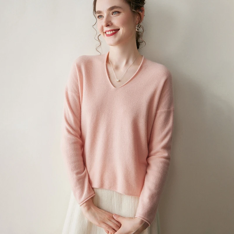 Heißer Verkauf 2025 Herbst und Winter Neue Frauen V-ausschnitt Pullover 100% Kaschmir Pullover Gestrickte Weiche Warme Jumper Tops Mädchen Kleidung