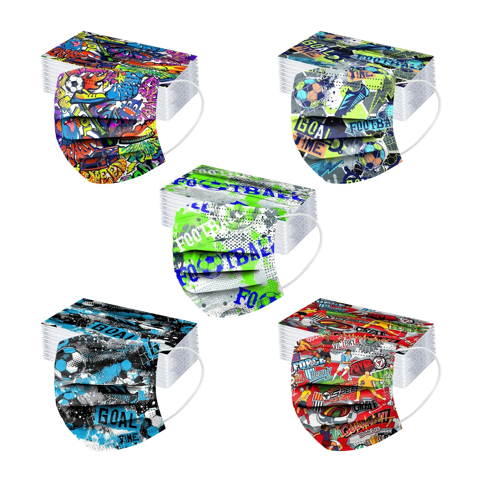 أقنعة الأطفال المطبوعة 50 قطعة أقنعة الأطفال على طراز كرة القدم الكرتون الحرم الجامعي حماية الحياة اليومية الديكور التنقل