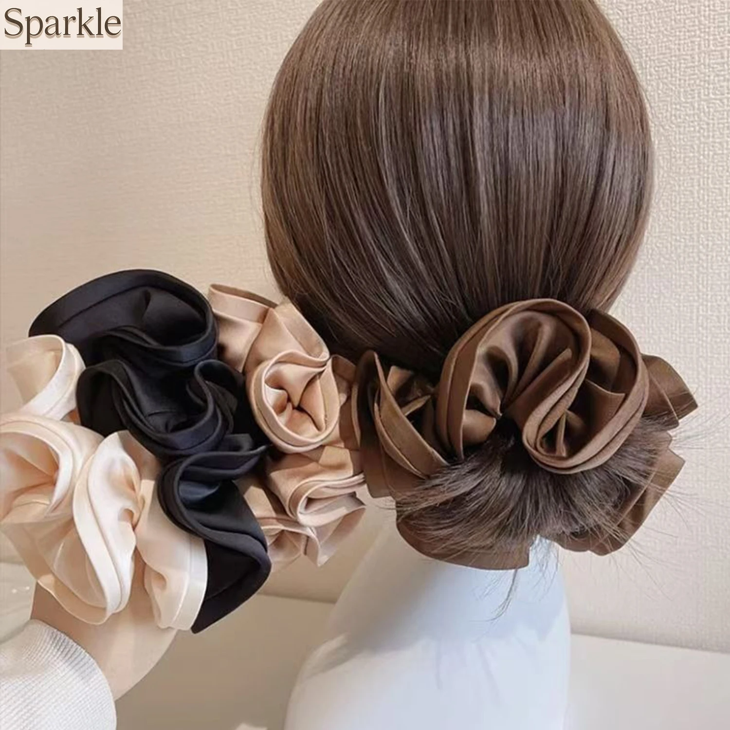 Vintage Satin Scrunchie Ruffled Edge Silk Elastic Band for Women High Ponytail Rubber Bands Ins French Style Darling Hair Access