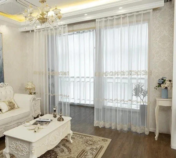 French light luxury pearl high-end embroidery white gauze curtains living room bedroom curtains