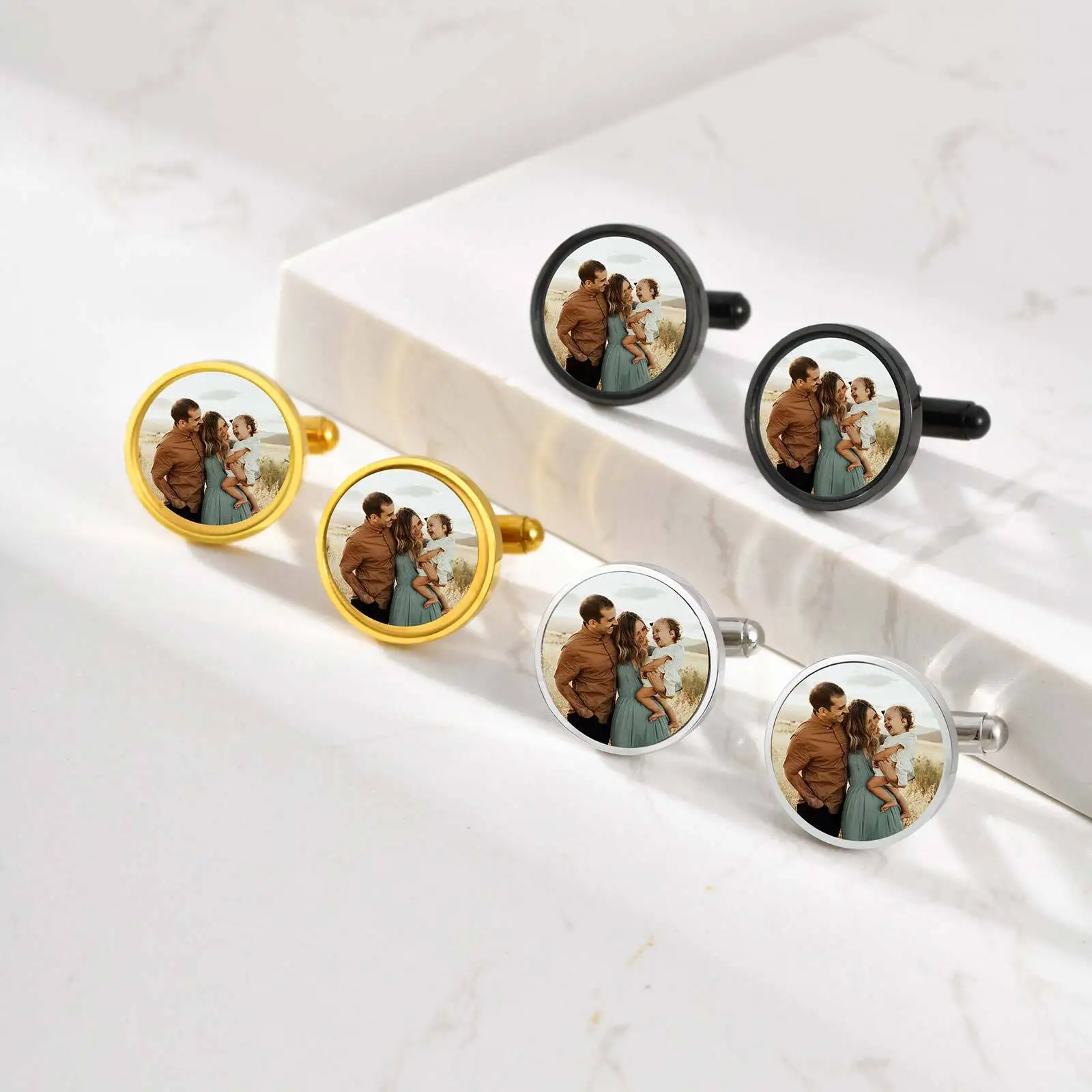 Gemelli con foto personalizzati per uomini e ragazzi, gemelli con foto impermeabili, regalo di gioielli casual per marito padre papà