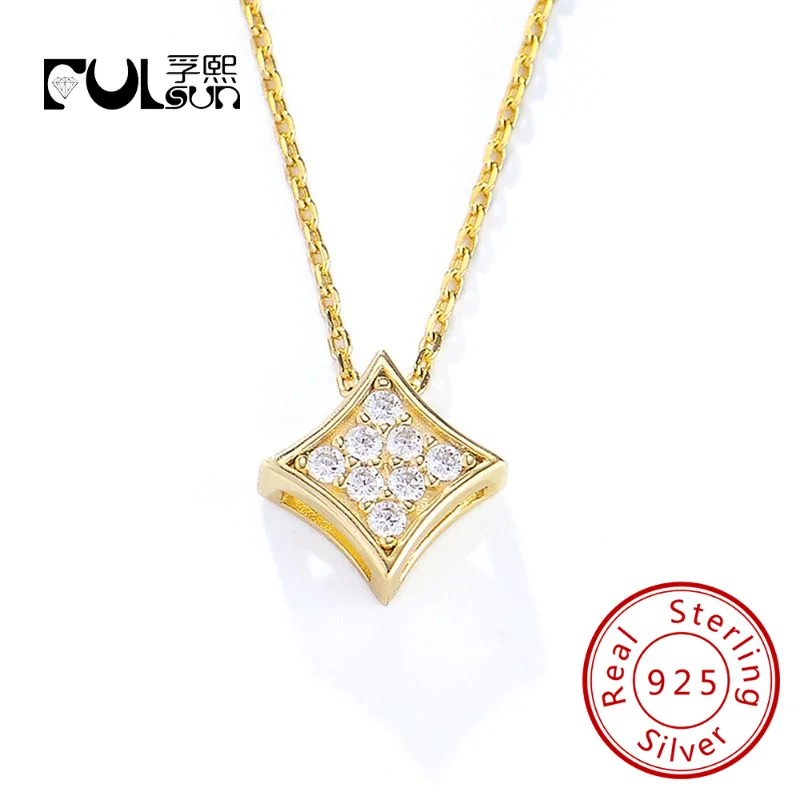 

Bling Zirconia Square Kite Shape Necklace Girls Jewelry Gold Plated Silver 925 Sterling Necklace for Women Bridal