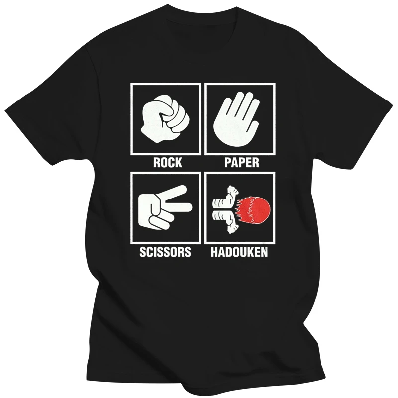 Rock Paper Scissors Hadouken Funny Mens Unisex T-Shirt Casual Tee Shirt