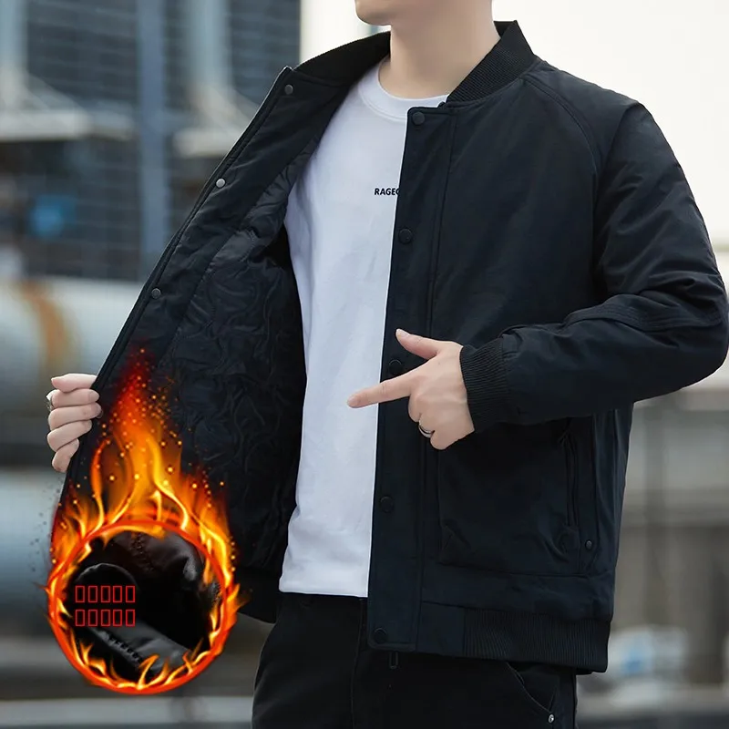 

Men's Thickened Cotton Jacket Winter Warm Flight Coat Baseball Collar Windproof Nylon Fabric Long Sleeve Zipper Closure ...