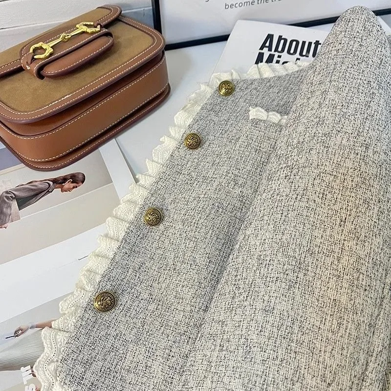 

Кружевное короткое пальто с небольшим ароматом, женское новое весеннее темпераментное модное повседневное элегантное женское пальто с длинными рукавами, верхняя одежда