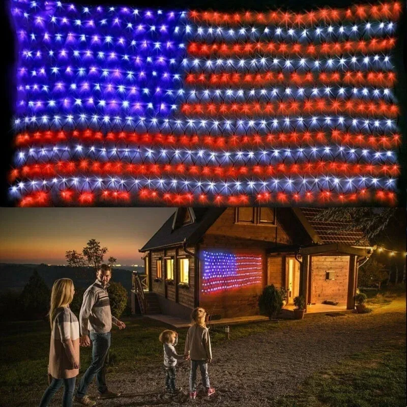 

American Flag 420 LED String Lights Large Usa Flag Outdoor Lights Waterproof Hanging Ornaments for Independence Day Memorial Day